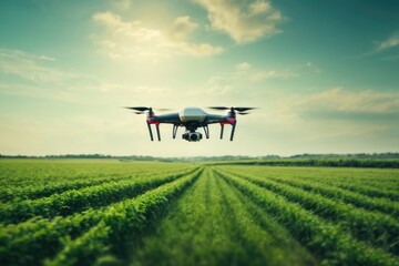 Obraz na płótnie Canvas Drone flying over field