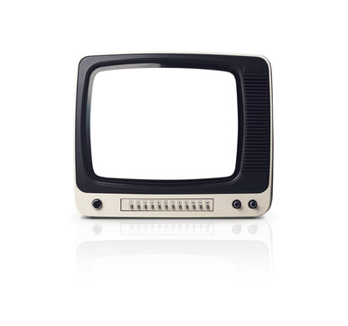 Vintage analog TV on white background