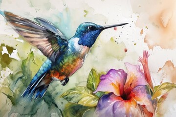 Watercolor painting of a hummingbird.