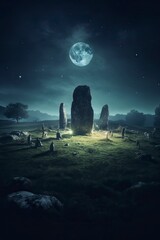 Ancient Celtic druid grove with ancient stone circles