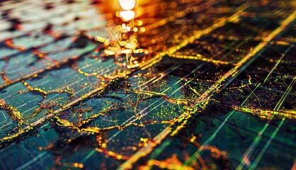 Map of the city with lights and bokeh, abstract background