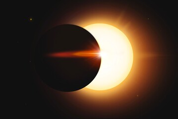  space sky background with solar eclipse,  realistic illustration of bright eclipse