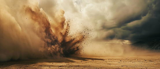Desert storm unleashed: a tumultuous dance of dust and wind under a brooding sky