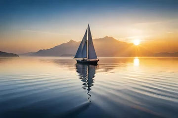Deurstickers sailboat at sunset © MuhammadAnees