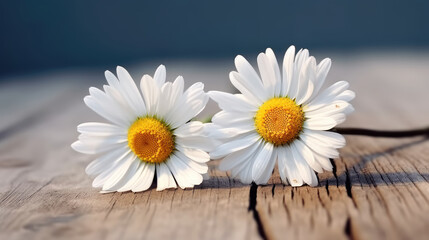 Fototapeta premium Daisy chamomile flowers on wooden background