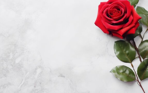 Single Red Rose on White Background