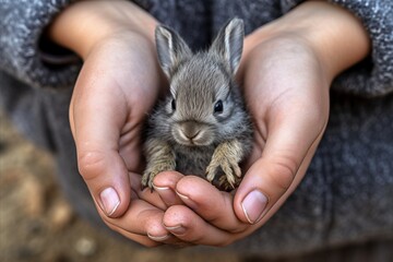 Child holds adorable bunny on farm, illustrating the practice of rabbit breeding