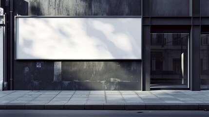 A white blank storefront mockup featuring a large billboard banner for a restaurant or shop.