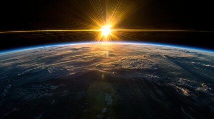 Fototapeta na wymiar View of planet Earth on the background of sunrise