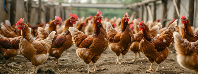 Chickens broilers on the farm. Selective focus. Generative AI, - obrazy, fototapety, plakaty