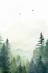 Forest Painting With Birds Flying