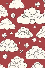 Fotobehang Ivory burgundy and cloud cute square pattern © Michael