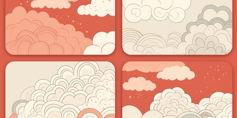 Ivory coral and cloud cute square pattern