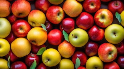 Red and green apples. Background of ripe apples. Background of colorful apples