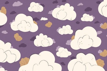 Ivory eggplant and cloud cute square pattern