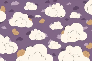 Fototapete Ivory eggplant and cloud cute square pattern © Michael