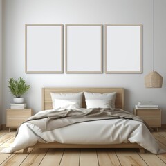 Bed in Bedroom With Two Wall Pictures