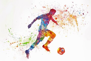 Watercolor of a soccer player on white. - obrazy, fototapety, plakaty