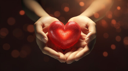 The hand presenting a red heart symbolizes a heartfelt gesture and a willingness to contribute by holding the red heart
