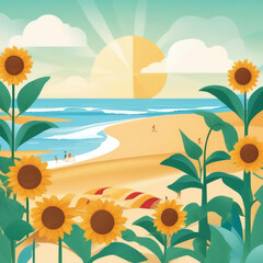 Fototapeta na wymiar summer greeting card and beach as a background