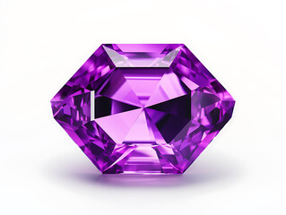 A beautiful purple gemstone with a shadow underneath. Isolated in a purple-colored background. Created with Generative AI.