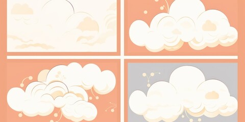 Ivory peach and cloud cute square pattern, in the style of minimalist line drawings