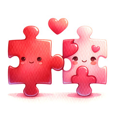 matching puzzle pieces watercolor valentine illustration