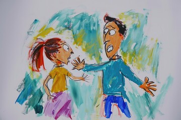 A childs painting of the parents arguing.