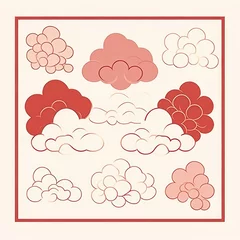 Behang Ivory red and cloud cute square pattern, in the style of minimalist line drawings © Michael
