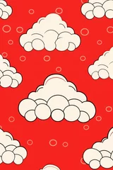 Keuken spatwand met foto Ivory red and cloud cute square pattern, in the style of minimalist line drawings © Michael