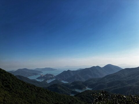 Mountains under blue sky in Hong Kong