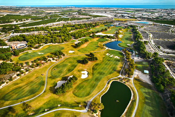 Aerial shot, drone point of view of Lo Romero Golf