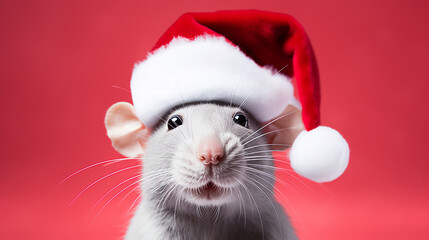 a rat in a Santa Claus hat. year of the rat concept