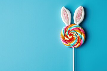 Easter bunny head shaped lollipop, easter holiday and religion concept.
