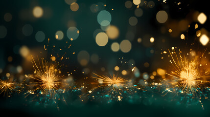 Happy New Year, burning fireworks with bokeh light background