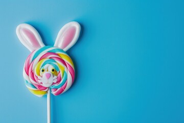 Easter bunny head shaped lollipop, easter holiday and religion concept.