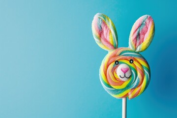 Easter bunny head shaped lollipop, easter holiday and religion concept.