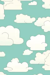 Fotobehang Ivory turquoise and cloud cute square pattern, in the style of minimalist line drawings © Michael