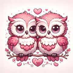 owl couple sitiing on a brunch watercolor cute illustration