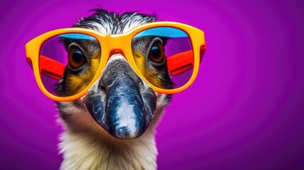 Goose with glasses on a vibrant colored background - hipster poster
