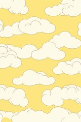 Ivory yellow and cloud cute square pattern, in the style of minimalist line drawings
