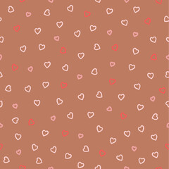 Vector illustration. Seamless pattern, Happy Valentine's Day, Brown background with hearts, love, happiness, templates, cards, wallpapers, for website, brochure, advertisement, social media