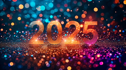 Frohes Neues Jahr, Feiern, Silvester, Sylvester, 2025 Farben, Hintergrund. Karte Design. Glitter Licht, Luxus, Premium, generative AI	
 - obrazy, fototapety, plakaty