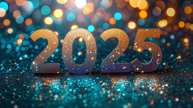 Frohes Neues Jahr, Feiern, Silvester, Sylvester, 2025 Farben, Hintergrund. Karte Design. Glitter Licht, Luxus, Premium, generative AI	
