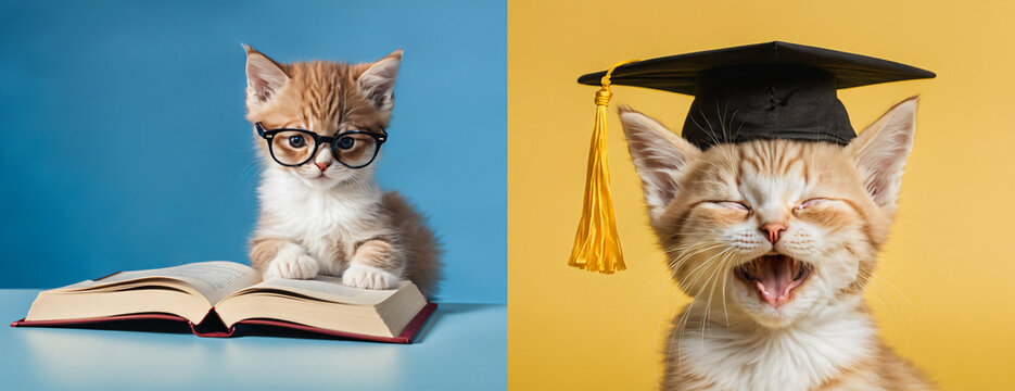 A cute cat who studied diligently and happily graduated the from school