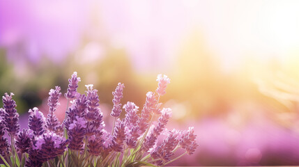 Lavender flowers in the morning sunlight. Natural floral background.