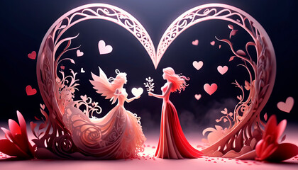 Love between girls, valentine, symbolism and romance of love, February 14, Valentine's Day