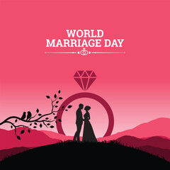 Typography concept design for World Wedding Day creative romantic editable design, banner, poster, vector illustration. A partner emphasizes beauty and loyalty, wedding logo, Valentine's Day concept