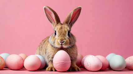Fototapeta na wymiar Easter bunny rabbit with painted egg