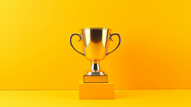 Victorious Cup on Luminous Yellow Background with Stars - Perfect Copy Space for Promotional Content